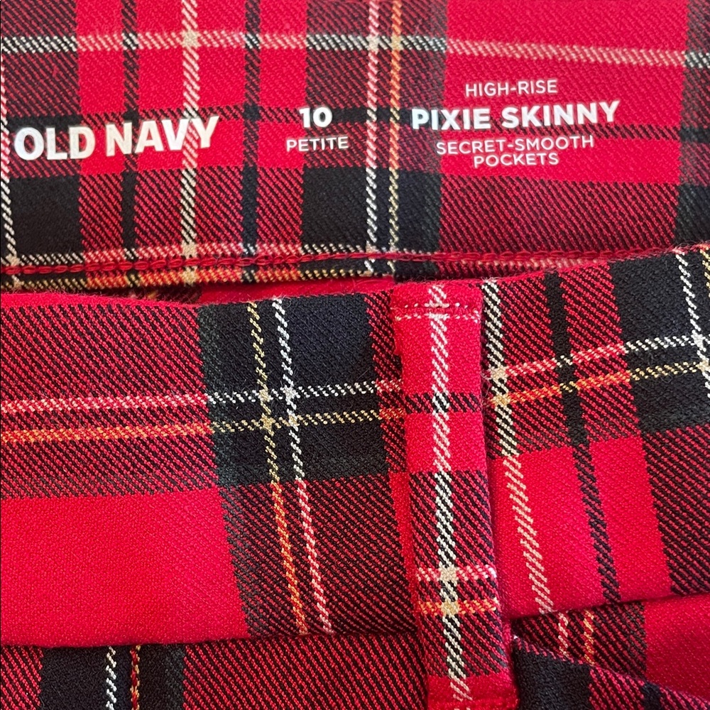 Old Navy Pixie High Rise Skinny Leg Pants Red/Black Plaid 10P - Picture 5 of 7